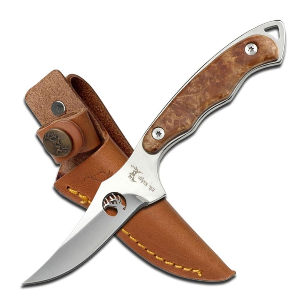 Elk Ridge ER-059 Series Fixed Blade Hunting Knife, Straight Edge Blade, Wood Handle, 7-Inch Length